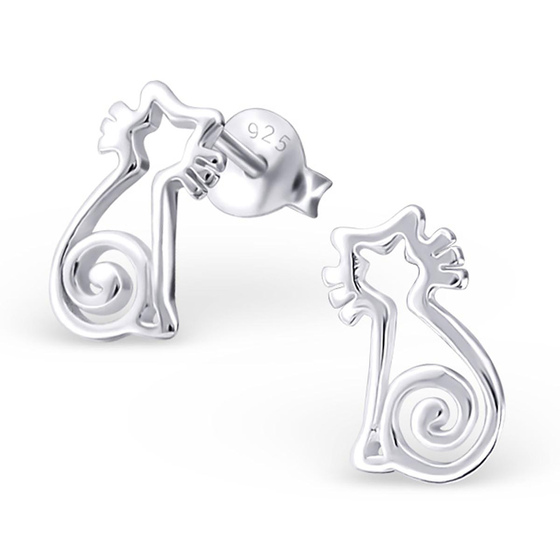 Auf dem Bild zu sehen sind Kinder Ohrringe Katze Ohrstecker aus 925 Sterling Silver echt Silber