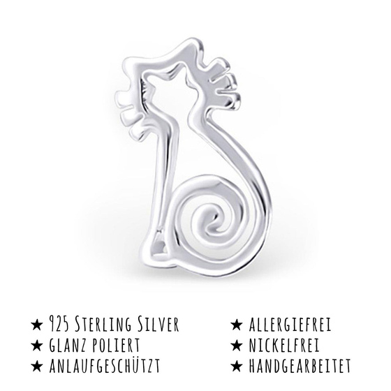 Das Bild mit Beschreibung zeigt Kinder Ohrringe Katze Ohrstecker aus 925 Sterling Silver echt Silber