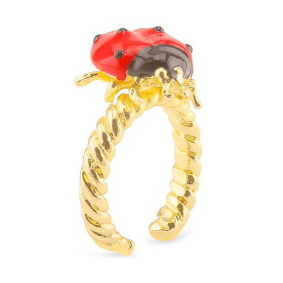 Auf dem Bild zu sehen sind Damen Ringe mit Marienkfer Glcksbringer aus Messing Gold plattiert mit Emaille handbemalt