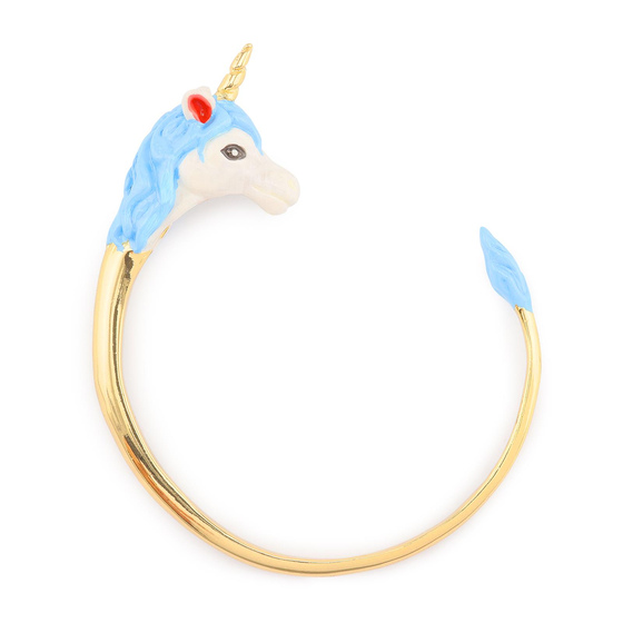 Auf dem Bild zu sehen sind Damen Armbnder Einhorn Armreifen aus Messing mit Gold plattiert Weiss handbemalt