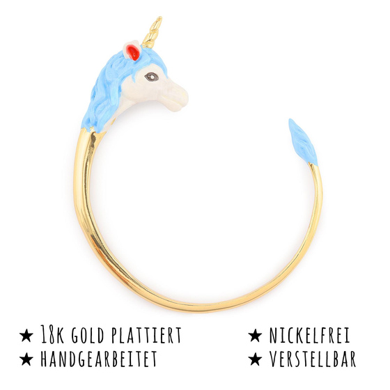 Das Bild mit Beschreibung zeigt Damen Armbnder Einhorn Armreifen aus Messing mit Gold plattiert Weiss handbemalt