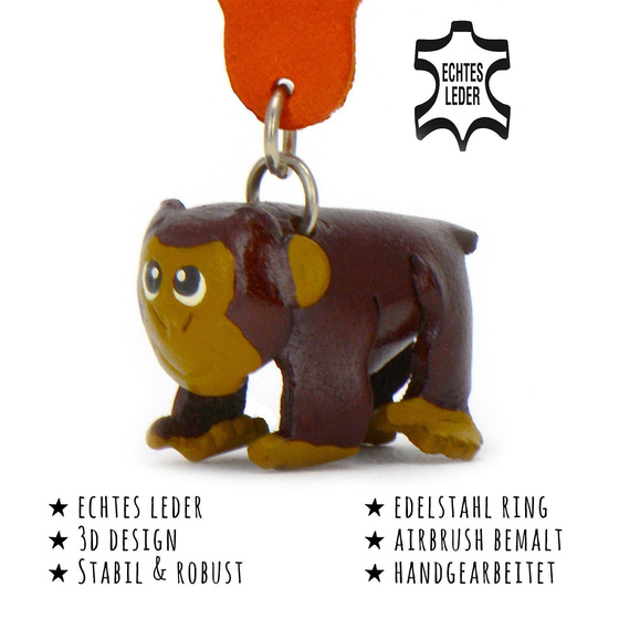 Das Bild mit Beschreibung zeigt ein Affe aus Leder