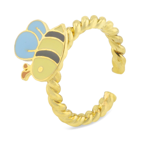 Auf dem Bild zu sehen ist ein Damen Ring mit Biene aus Messing Gold plattiert mit Emaille handbemalt