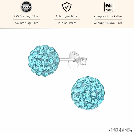 Silberne Kugel Ohrstecker mit Kristallen, 8mm | Eleganter Glanz fr jeden Anlass