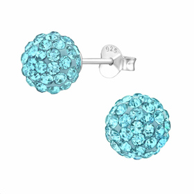 Silberne Kugel Ohrstecker mit Kristallen, 8mm | Eleganter...