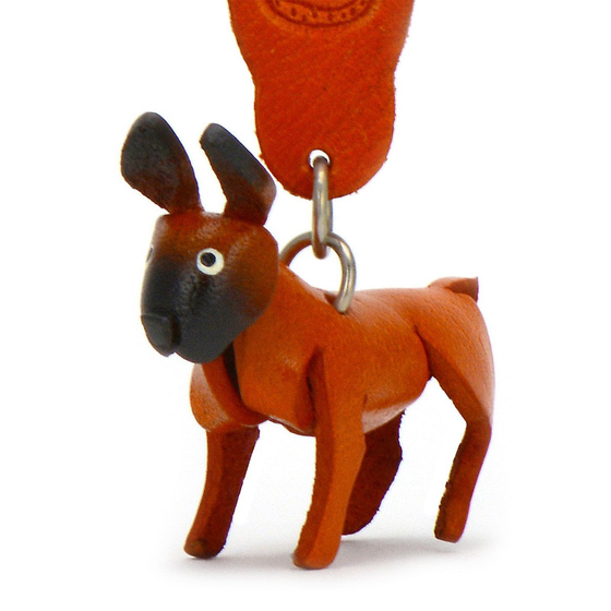 Auf dem Bild zu sehen ist ein Boxer Hund aus Leder als Schlsselanhnger Figur