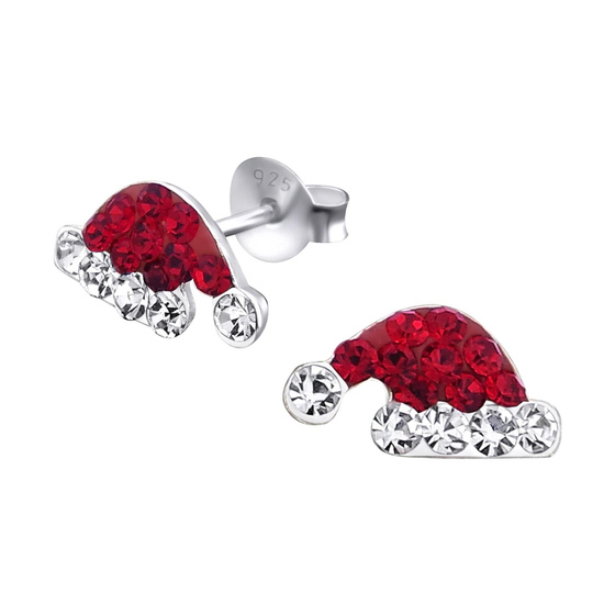 Auf dem Bild zu sehen sind Kinder Ohrringe Weihnachtsmtze Ohrstecker aus 925 Sterling Silver echt Silber mit 28 Kristallen