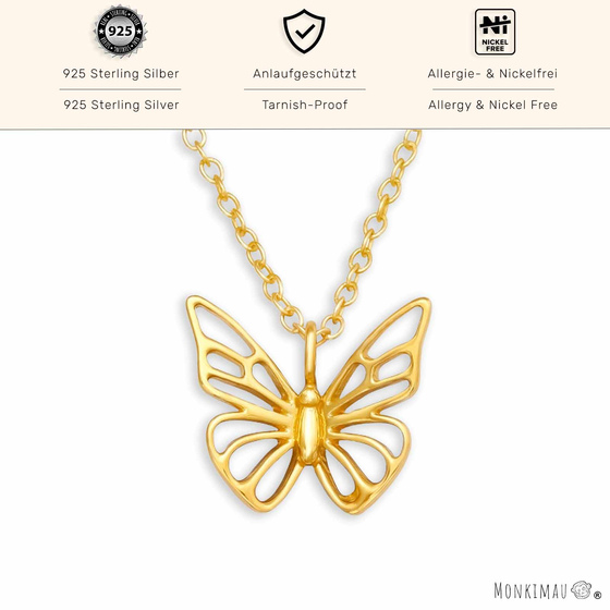 Elegante Schmetterlingskette in 925 Sterling Silber mit Gold-Plattierung