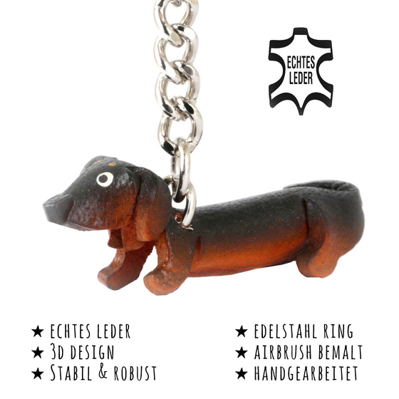 Das Bild mit Beschreibung zeigt ein witziger Dackel Hund aus Leder