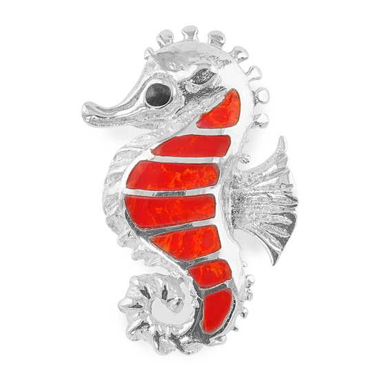 Auf dem Bild zu sehen ist ein Damen Anhnger mit einem Seepferdchen aus 925 Sterling Silver echt Silber mit Howlith Stein Rot