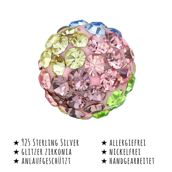 Das Bild mit Beschreibung zeigt Kinder Ohrringe Glitzer Kugel Ohrstecker aus 925 Sterling Silver echt Silber mit 96 Kristallen