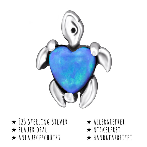 Das Bild mit Beschreibung zeigt Kinder Ohrringe Schildkrte Ohrstecker aus 925 Sterling Silver echt Silber mit 2 Opalen
