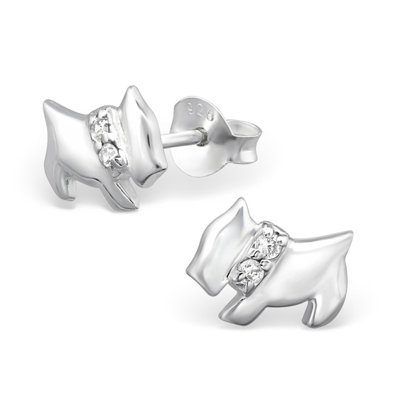 Auf dem Bild zu sehen sind Kinder Ohrringe Hund Ohrstecker aus 925 Sterling Silver echt Silber mit 4 Kristallen