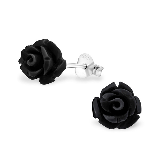 Auf dem Bild zu sehen sind Kinder Ohrringe Rose Ohrstecker aus 925 Sterling Silver echt Silber mit Synthetischer Rosenbl�te