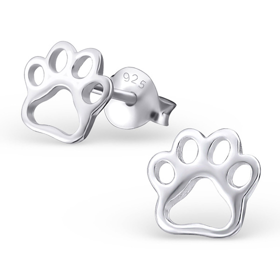 Auf dem Bild zu sehen sind Kinder Ohrringe Pfote Ohrstecker aus 925 Sterling Silver echt Silber