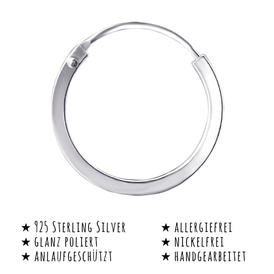 Das Bild mit Beschreibung zeigt Damen Ohrringe Creolen aus 925 Sterling Silver echt Silber mit Durchmesser 16mm