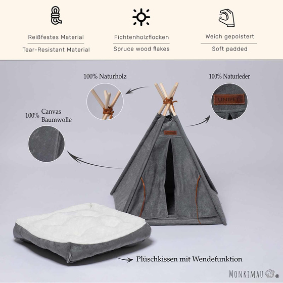 Tippi-Zelt fr Katzen und Hunde in grau