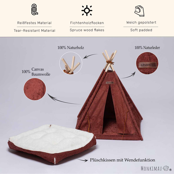 Tippi-Zelt f�r Katzen und Hunde in bordeaux