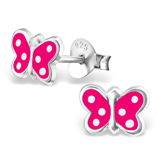Auf dem Bild zu sehen sind Kinder Ohrringe Schmetterling Ohrstecker aus 925 Sterling Silver echt Silber