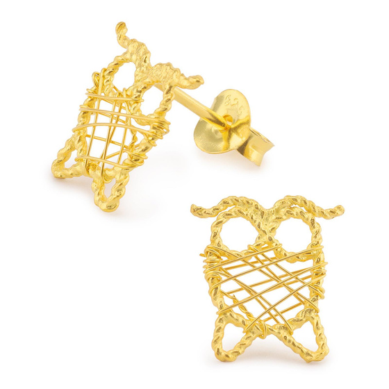 Auf dem Bild zu sehen sind Damen Ohrringe Eule Ohrstecker aus 925 Sterling Silver echt Silber mit Drahtgeflecht 18K Gold plattiert