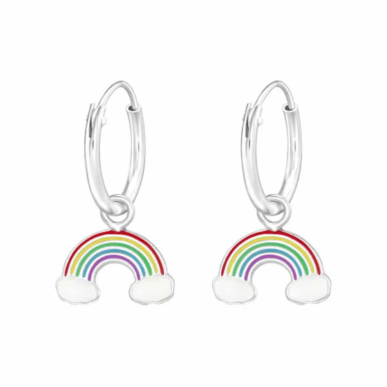 Zauberhafte Kinder Creolen mit Regenbogen-Anhnger in 925 Sterling Silber