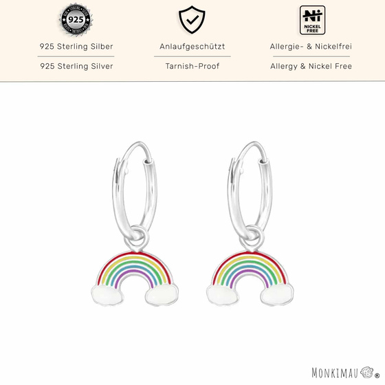 Zauberhafte Kinder Creolen mit Regenbogen-Anhnger in 925 Sterling Silber