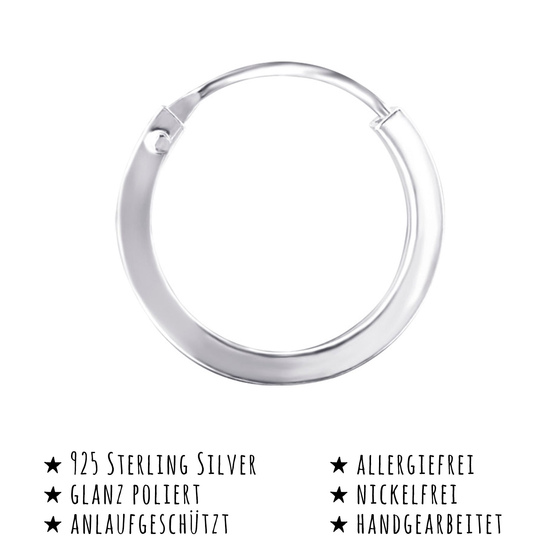 Das Bild mit Beschreibung zeigt Damen Ohrringe Creolen Schmuck aus 925 Sterling Silver echt Silber mit Durchmesser 14mm