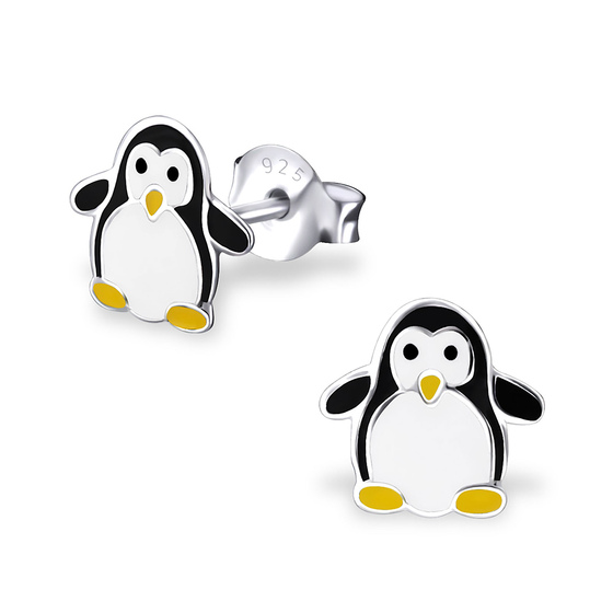 Auf dem Bild zu sehen sind Kinder Ohrringe Pinguin Ohrstecker aus 925 Sterling Silver echt Silber