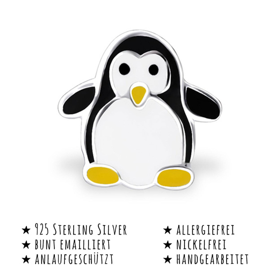 Das Bild mit Beschreibung zeigt Kinder Ohrringe Pinguin Ohrstecker aus 925 Sterling Silver echt Silber