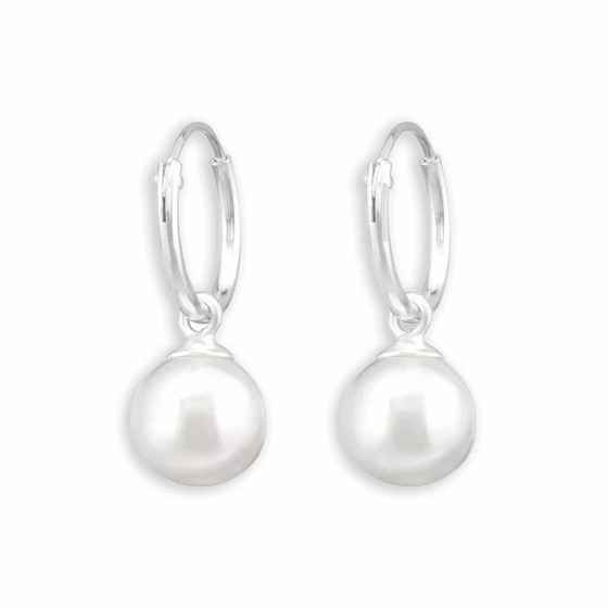Elegante Silbercreolen mit synthetischer Perle | 925 Sterling Silber