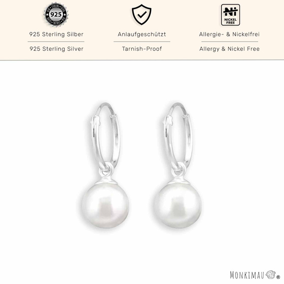 Elegante Silbercreolen mit synthetischer Perle | 925 Sterling Silber