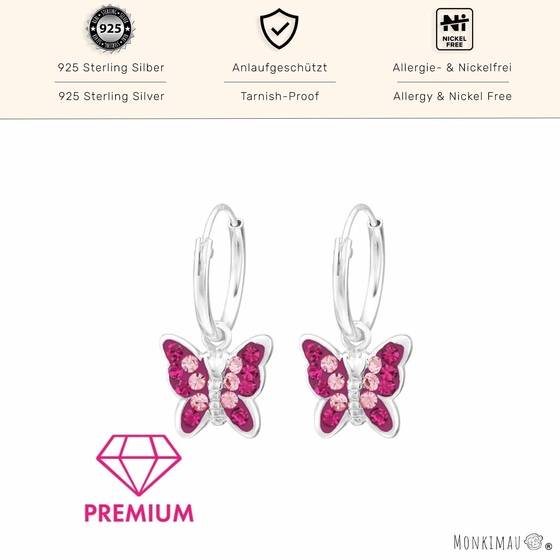 Kinderohrringe Schmetterling | Silber Creolen mit Kristall und Anhnger