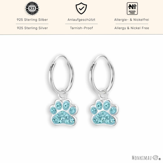 Se Kinder-Ohrhnger mit Paw Print Anhnger und Kristallen aus 925 Sterling Silber