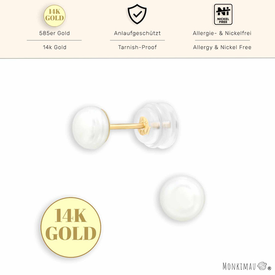 Elegante 14K Gold Ohrstecker mit 5mm Swasserperlen | Feiner 585 Goldschmuck fr Damen