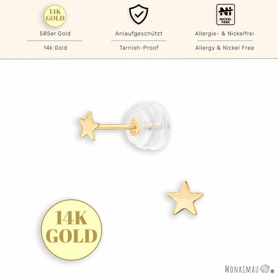 Kleine 14k Gold Sterne Ohrringe | 585 Gold Ohrstecker fr Damen und Kinder