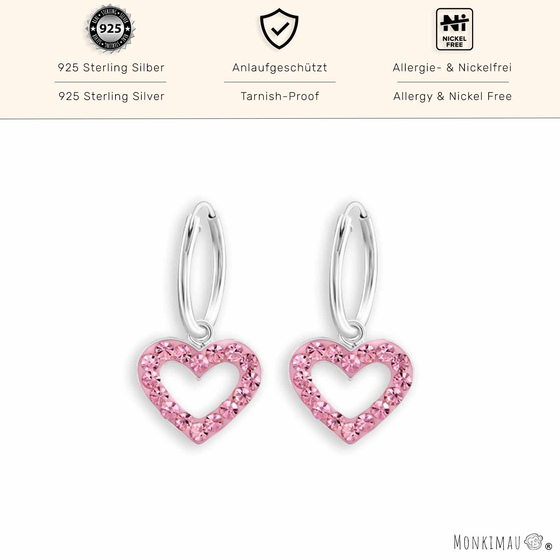 Elegante Silber Creolen mit Herzanhnger und Kristall | 925 Sterling Silber
