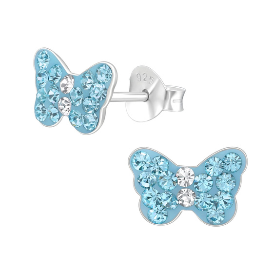 Schmetterling Kinder Ohrringe mit Kristallen 925 Silber