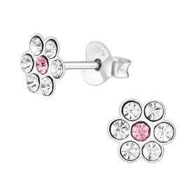 Blume Kinder Ohrringe mit Kristallen 925 Silber
