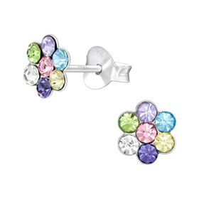Blume Kinder Ohrringe mit Kristallen 925 Silber