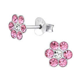 Blume Kinder Ohrringe mit Kristallen 925 Silber