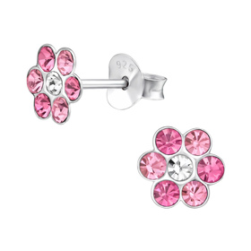 Blume Kinder Ohrringe mit Kristallen 925 Silber