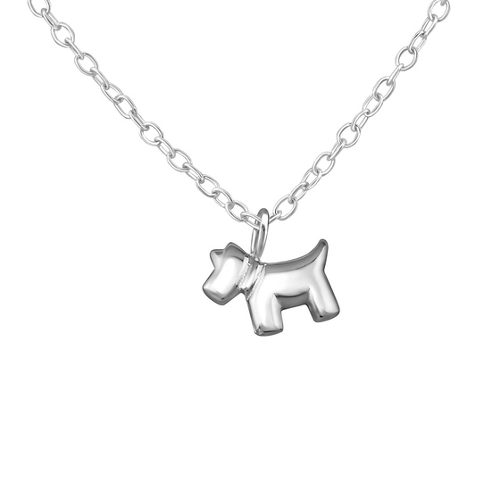 Auf dem Bild zu sehen ist eine Kinder Halskette Hund Anhnger aus 925 Sterling Silver echt Silber mit 45cm lnge