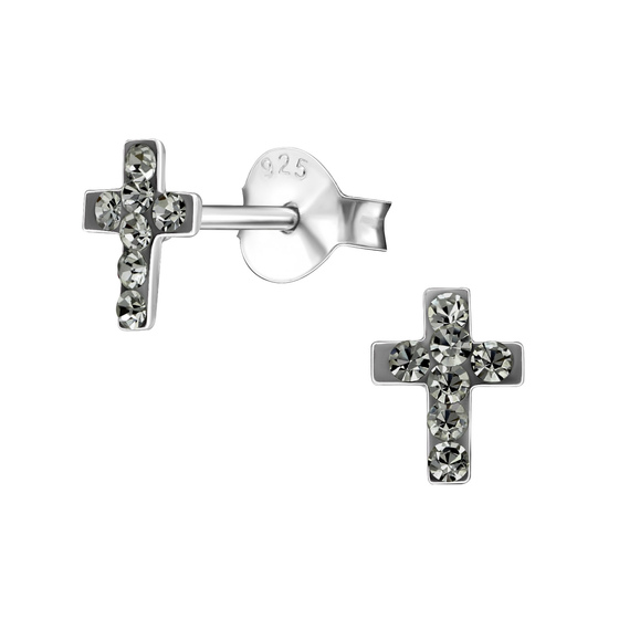 Kreuz Kinder Ohrringe mit Kristallen 925 Silber