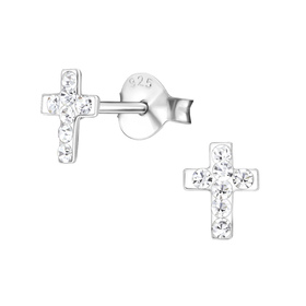 Kreuz Kinder Ohrringe mit Kristallen 925 Silber