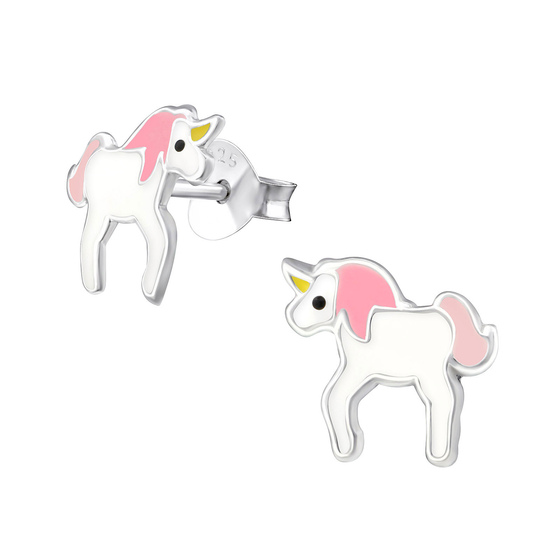 Auf dem Bild zu sehen sind Kinder Ohrringe Einhorn Ohrstecker aus 925 Sterling Silver echt Silber