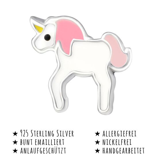 Das Bild mit Beschreibung zeigt Kinder Ohrringe Einhorn Ohrstecker aus 925 Sterling Silver echt Silber