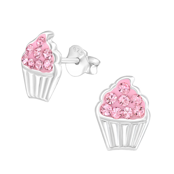 Cupcake Kinder Ohrringe mit Kristallen 925 Silber