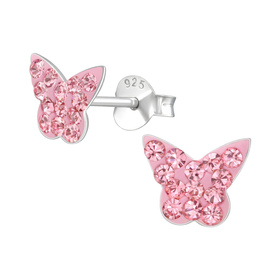 Schmetterling Kinder Ohrringe mit Kristallen 925 Silber