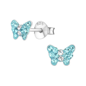 Schmetterling Kinder Ohrringe mit Kristallen 925 Silber