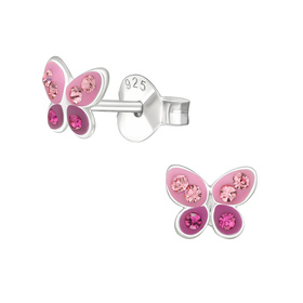 Schmetterling Kinder Ohrringe mit Kristallen 925 Silber